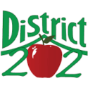 Logo displaying District 202 with a red apple forming the central 0.