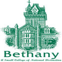 Green illustration of a historic building with text Bethany, A Small College of National Distinction below.