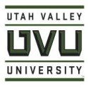 Utah Valley University logo with UVU letters in bold, dark green, framed by the words Utah Valley above and University below.